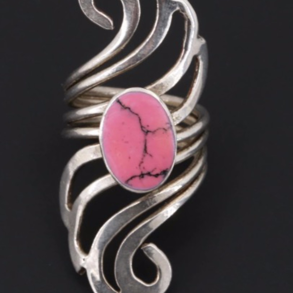 Silver - Tone Pink Glass Bypass Ring